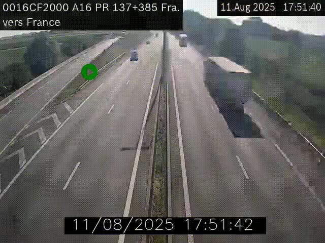Webcam à la frontière franco-belge au niveau de Bray-Dunes/De-Panne sur l'autoroute A16. Vue orientée vers Calais