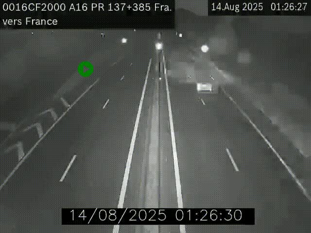 Webcam à la frontière franco-belge au niveau de Bray-Dunes/De-Panne sur l'autoroute A16. Vue orientée vers Calais