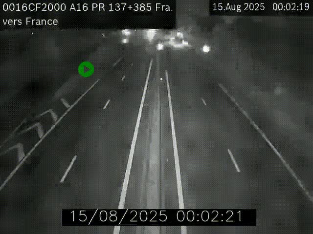 Webcam à la frontière franco-belge au niveau de Bray-Dunes/De-Panne sur l'autoroute A16. Vue orientée vers Calais
