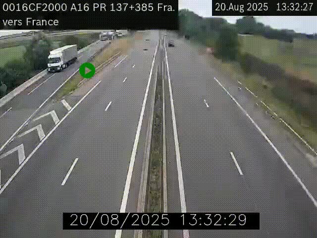 Webcam à la frontière franco-belge au niveau de Bray-Dunes/De-Panne sur l'autoroute A16. Vue orientée vers Calais