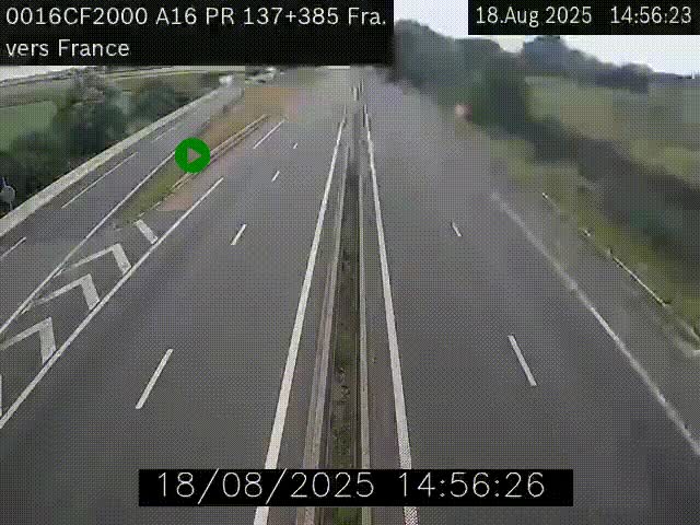 Webcam à la frontière franco-belge au niveau de Bray-Dunes/De-Panne sur l'autoroute A16. Vue orientée vers Calais