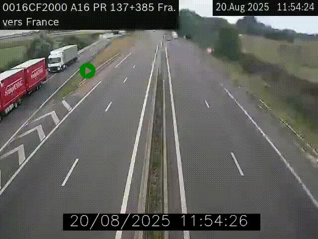Webcam à la frontière franco-belge au niveau de Bray-Dunes/De-Panne sur l'autoroute A16. Vue orientée vers Calais