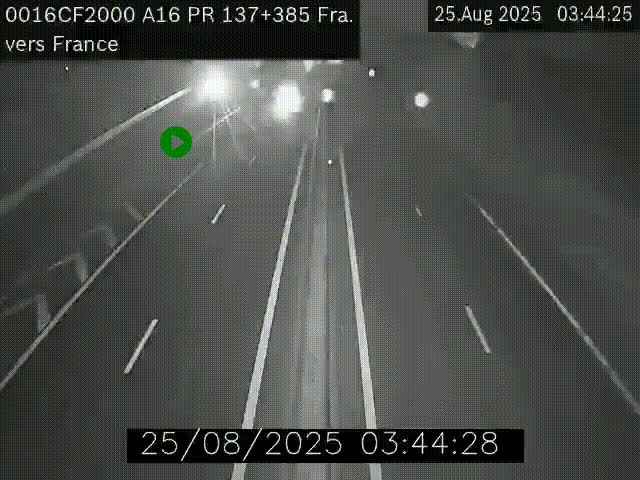 Webcam à la frontière franco-belge au niveau de Bray-Dunes/De-Panne sur l'autoroute A16. Vue orientée vers Calais