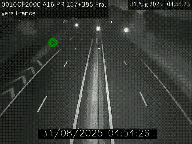 Webcam à la frontière franco-belge au niveau de Bray-Dunes/De-Panne sur l'autoroute A16. Vue orientée vers Calais