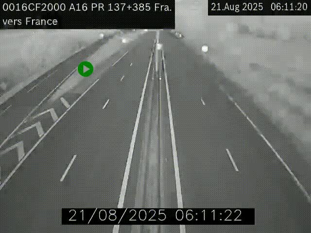 Webcam à la frontière franco-belge au niveau de Bray-Dunes/De-Panne sur l'autoroute A16. Vue orientée vers Calais
