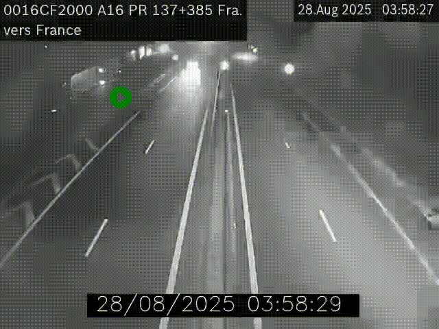 Webcam à la frontière franco-belge au niveau de Bray-Dunes/De-Panne sur l'autoroute A16. Vue orientée vers Calais