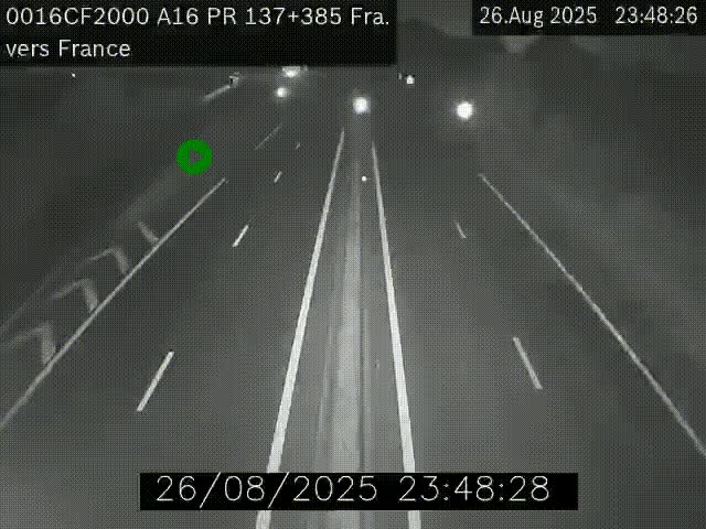 Webcam à la frontière franco-belge au niveau de Bray-Dunes/De-Panne sur l'autoroute A16. Vue orientée vers Calais