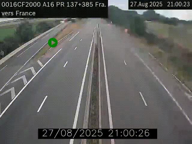 Webcam à la frontière franco-belge au niveau de Bray-Dunes/De-Panne sur l'autoroute A16. Vue orientée vers Calais