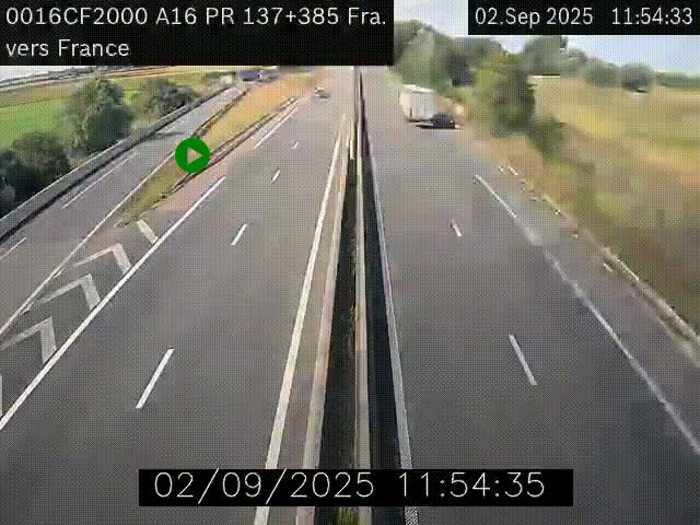 Webcam à la frontière franco-belge au niveau de Bray-Dunes/De-Panne sur l'autoroute A16. Vue orientée vers Calais