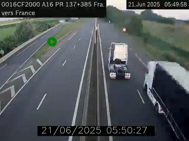 Webcam à la frontière franco-belge au niveau de Bray-Dunes/De-Panne sur l'autoroute A16. Vue orientée vers Calais