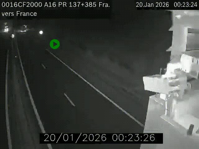 Webcam à la frontière franco-belge au niveau de Bray-Dunes/De-Panne sur l'autoroute A16. Vue orientée vers Calais