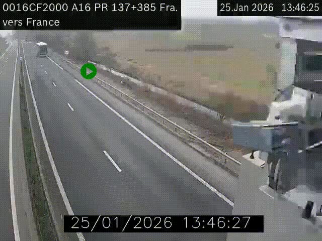 <h2>Webcam à la frontière franco-belge au niveau de Bray-Dunes/De-Panne sur l'autoroute A16. Vue orientée vers Calais</h2>