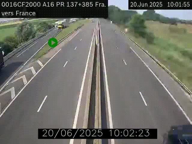 Webcam à la frontière franco-belge au niveau de Bray-Dunes/De-Panne sur l'autoroute A16. Vue orientée vers Calais