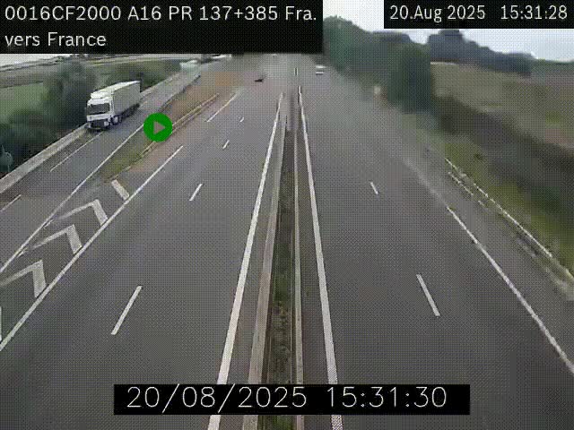 <h2>Webcam à la frontière franco-belge au niveau de Bray-Dunes/De-Panne sur l'autoroute A16. Vue orientée vers Calais</h2>