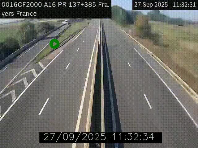 <h2>Webcam à la frontière franco-belge au niveau de Bray-Dunes/De-Panne sur l'autoroute A16. Vue orientée vers Calais</h2>