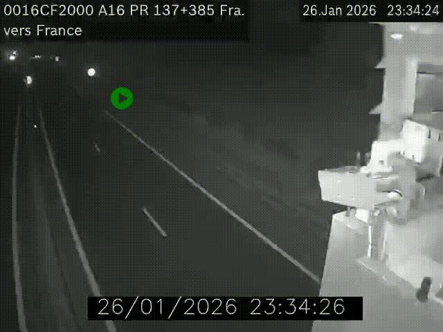 Webcam à la frontière franco-belge au niveau de Bray-Dunes/De-Panne sur l'autoroute A16. Vue orientée vers Calais