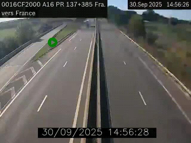 Webcam à la frontière franco-belge au niveau de Bray-Dunes/De-Panne sur l'autoroute A16. Vue orientée vers Calais