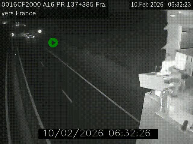 <h2>Webcam à la frontière franco-belge au niveau de Bray-Dunes/De-Panne sur l'autoroute A16. Vue orientée vers Calais</h2>