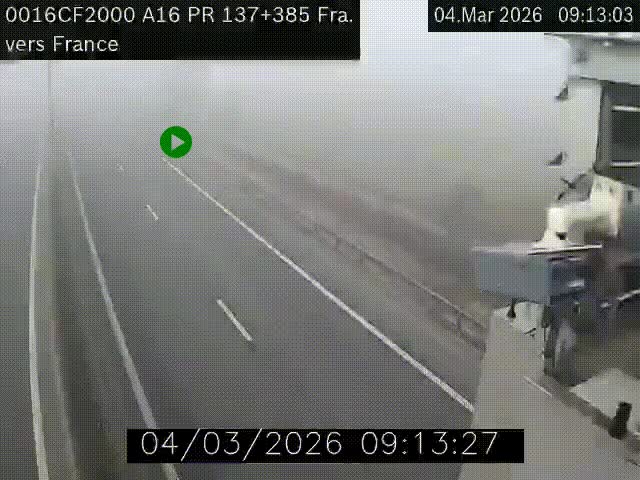 Webcam à la frontière franco-belge au niveau de Bray-Dunes/De-Panne sur l'autoroute A16. Vue orientée vers Calais