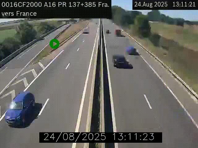 <h2>Webcam à la frontière franco-belge au niveau de Bray-Dunes/De-Panne sur l'autoroute A16. Vue orientée vers Calais</h2>