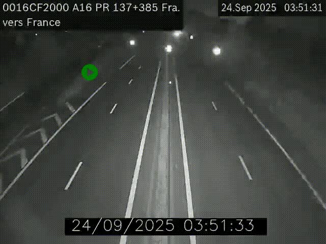 <h2>Webcam à la frontière franco-belge au niveau de Bray-Dunes/De-Panne sur l'autoroute A16. Vue orientée vers Calais</h2>