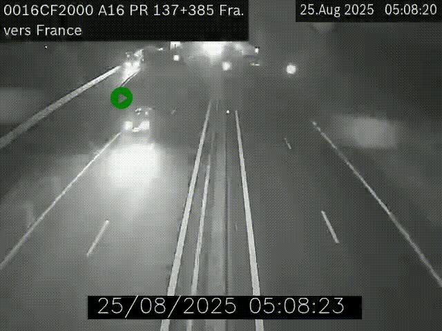 <h2>Webcam à la frontière franco-belge au niveau de Bray-Dunes/De-Panne sur l'autoroute A16. Vue orientée vers Calais</h2>