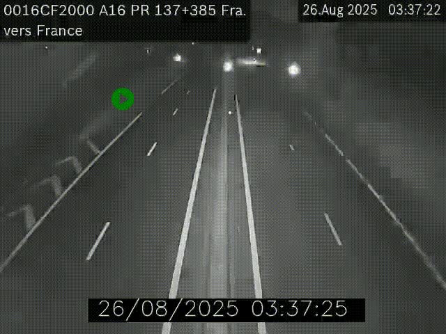<h2>Webcam à la frontière franco-belge au niveau de Bray-Dunes/De-Panne sur l'autoroute A16. Vue orientée vers Calais</h2>