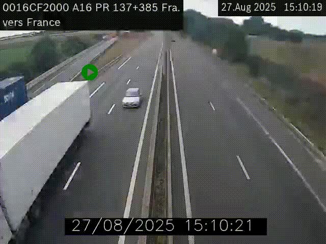 <h2>Webcam à la frontière franco-belge au niveau de Bray-Dunes/De-Panne sur l'autoroute A16. Vue orientée vers Calais</h2>
