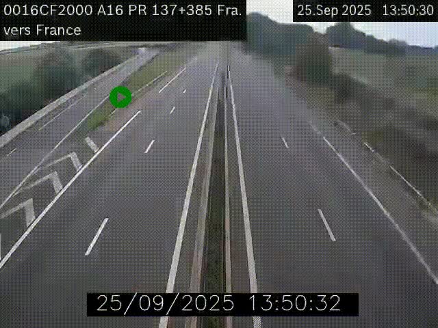 <h2>Webcam à la frontière franco-belge au niveau de Bray-Dunes/De-Panne sur l'autoroute A16. Vue orientée vers Calais</h2>