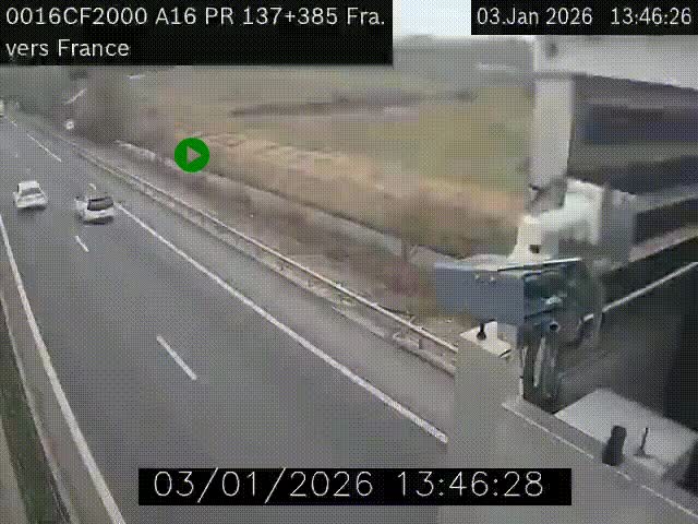 Webcam à la frontière franco-belge au niveau de Bray-Dunes/De-Panne sur l'autoroute A16. Vue orientée vers Calais