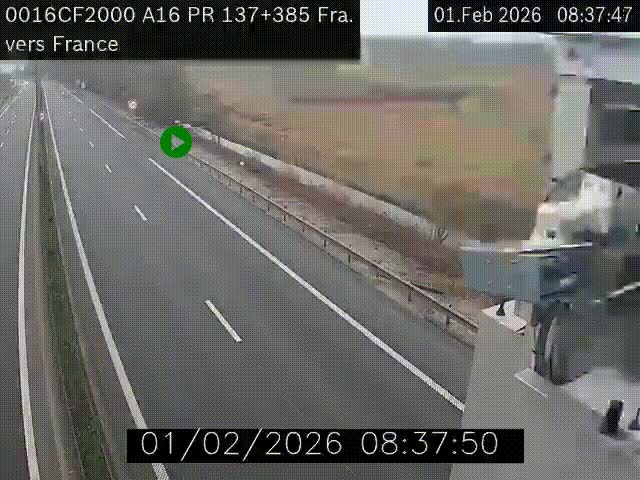 <h2>Webcam à la frontière franco-belge au niveau de Bray-Dunes/De-Panne sur l'autoroute A16. Vue orientée vers Calais</h2>