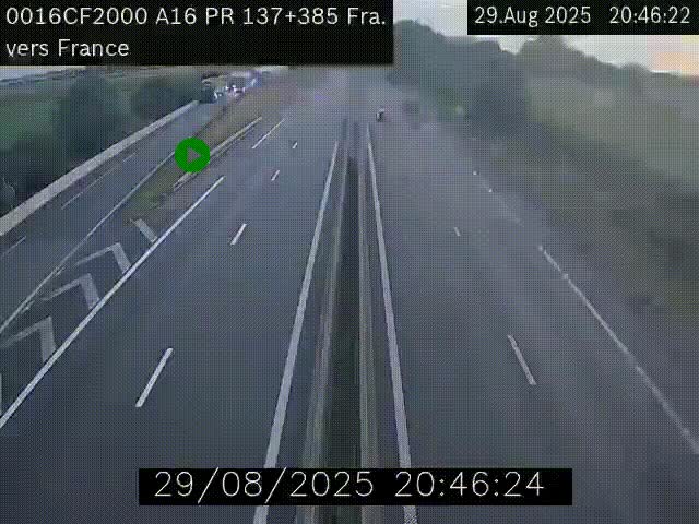 <h2>Webcam à la frontière franco-belge au niveau de Bray-Dunes/De-Panne sur l'autoroute A16. Vue orientée vers Calais</h2>