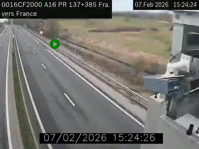 <h2>Webcam à la frontière franco-belge au niveau de Bray-Dunes/De-Panne sur l'autoroute A16. Vue orientée vers Calais</h2>