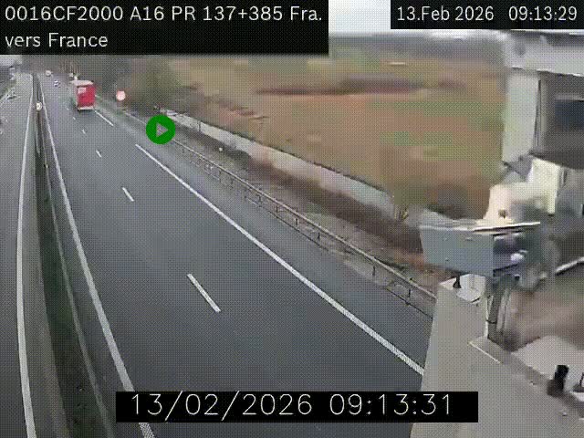 <h2>Webcam à la frontière franco-belge au niveau de Bray-Dunes/De-Panne sur l'autoroute A16. Vue orientée vers Calais</h2>