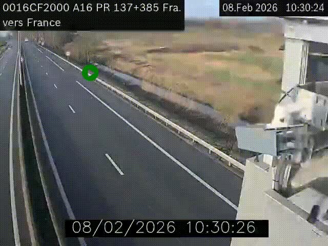 <h2>Webcam à la frontière franco-belge au niveau de Bray-Dunes/De-Panne sur l'autoroute A16. Vue orientée vers Calais</h2>