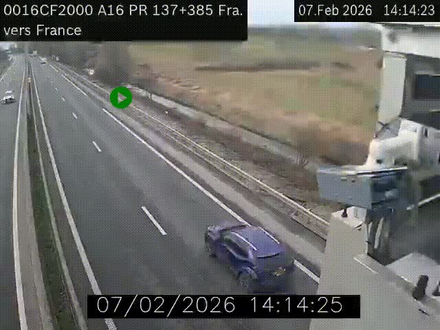 <h2>Webcam à la frontière franco-belge au niveau de Bray-Dunes/De-Panne sur l'autoroute A16. Vue orientée vers Calais</h2>