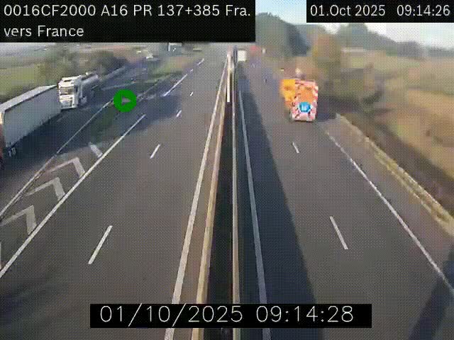 <h2>Webcam à la frontière franco-belge au niveau de Bray-Dunes/De-Panne sur l'autoroute A16. Vue orientée vers Calais</h2>