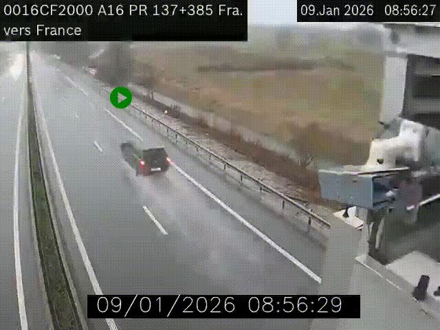 Webcam à la frontière franco-belge au niveau de Bray-Dunes/De-Panne sur l'autoroute A16. Vue orientée vers Calais