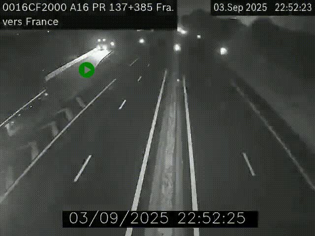 <h2>Webcam à la frontière franco-belge au niveau de Bray-Dunes/De-Panne sur l'autoroute A16. Vue orientée vers Calais</h2>