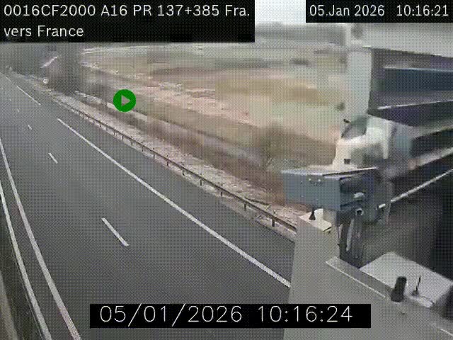 <h2>Webcam à la frontière franco-belge au niveau de Bray-Dunes/De-Panne sur l'autoroute A16. Vue orientée vers Calais</h2>