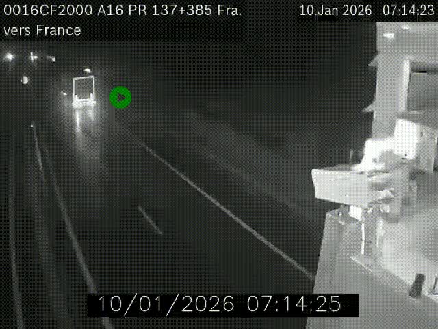 <h2>Webcam à la frontière franco-belge au niveau de Bray-Dunes/De-Panne sur l'autoroute A16. Vue orientée vers Calais</h2>