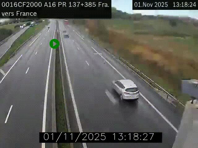 <h2>Webcam à la frontière franco-belge au niveau de Bray-Dunes/De-Panne sur l'autoroute A16. Vue orientée vers Calais</h2>