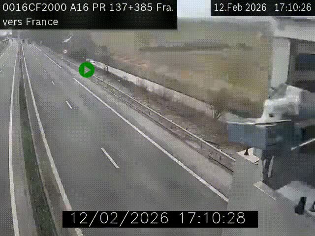<h2>Webcam à la frontière franco-belge au niveau de Bray-Dunes/De-Panne sur l'autoroute A16. Vue orientée vers Calais</h2>