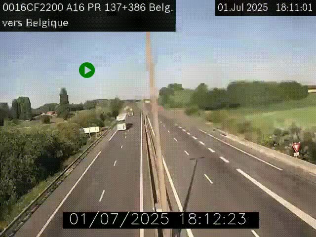 <h2>Webcam à la frontière franco-belge au niveau de Bray-Dunes/De-Panne sur l'autoroute A16. Vue orientée vers la Belgique</h2>