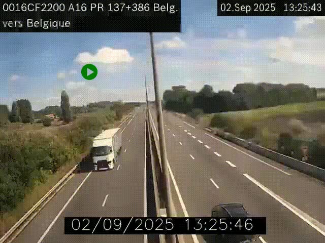 <h2>Webcam à la frontière franco-belge au niveau de Bray-Dunes/De-Panne sur l'autoroute A16. Vue orientée vers la Belgique</h2>