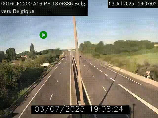 <h2>Webcam à la frontière franco-belge au niveau de Bray-Dunes/De-Panne sur l'autoroute A16. Vue orientée vers la Belgique</h2>