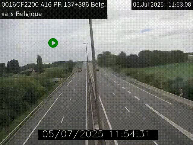 Webcam à la frontière franco-belge au niveau de Bray-Dunes/De-Panne sur l'autoroute A16. Vue orientée vers la Belgique