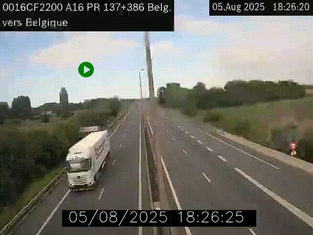 <h2>Webcam à la frontière franco-belge au niveau de Bray-Dunes/De-Panne sur l'autoroute A16. Vue orientée vers la Belgique</h2>