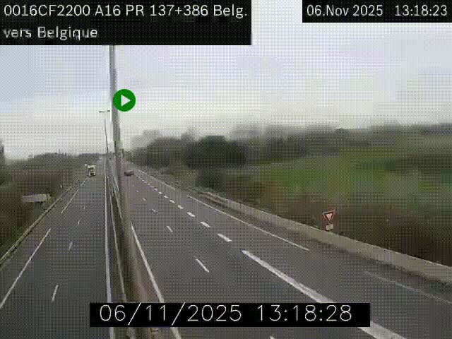 Webcam à la frontière franco-belge au niveau de Bray-Dunes/De-Panne sur l'autoroute A16. Vue orientée vers la Belgique