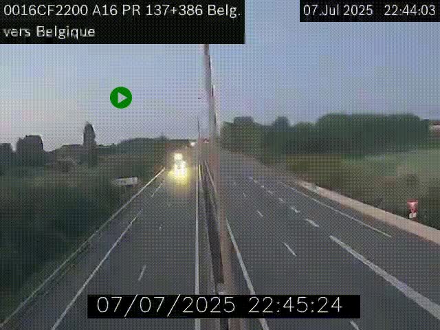 <h2>Webcam à la frontière franco-belge au niveau de Bray-Dunes/De-Panne sur l'autoroute A16. Vue orientée vers la Belgique</h2>